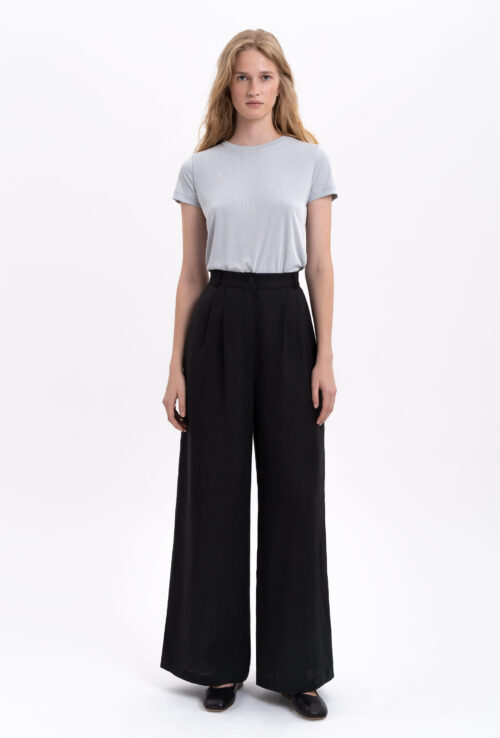 Etnodim Black linen women's pants "Agrus"