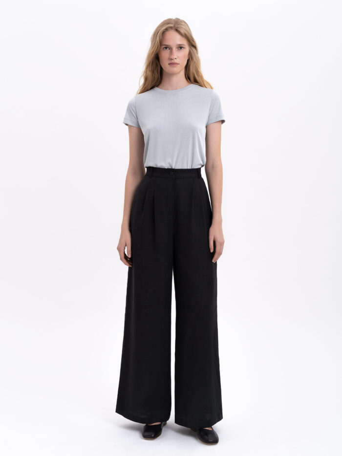 Etnodim Black linen women's pants "Agrus"