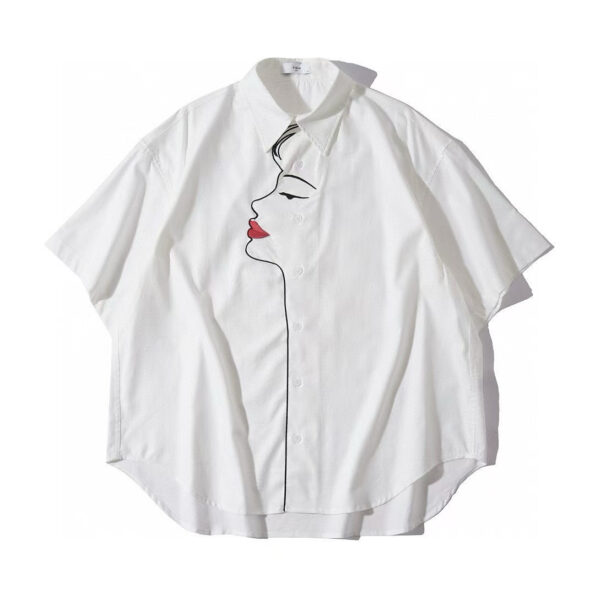White Shirt with Face Print Extending