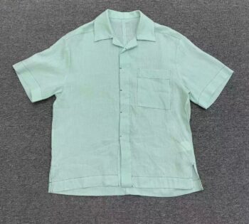 Turquoise Linen Shirt with Black Contrast Stitching