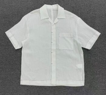White Linen Shirt with Black Contrast Stitching