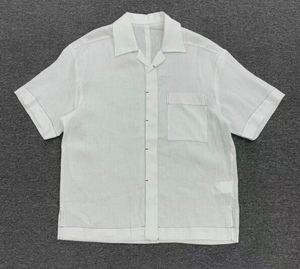 Black Contrast Stitching,White Linen Shirt with Black Contrast Stitching