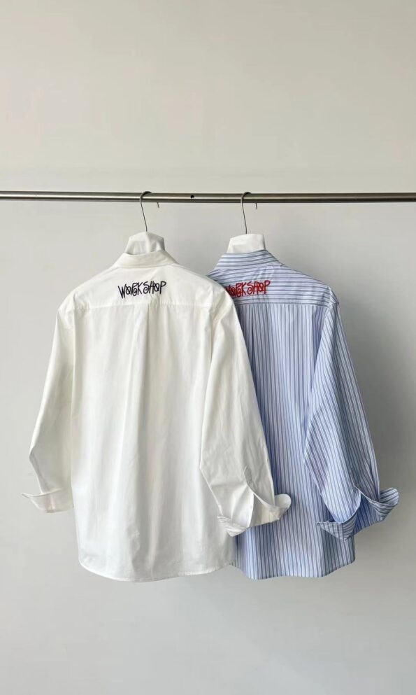 Black Contrast Stitching,White Linen Shirt with Black Contrast Stitching
