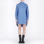 Back Open Stripe Shirts Dress